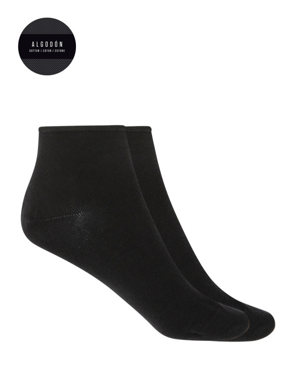 Lot de 2 chaussettes en coton à revers lisses Couleur Noir - 1