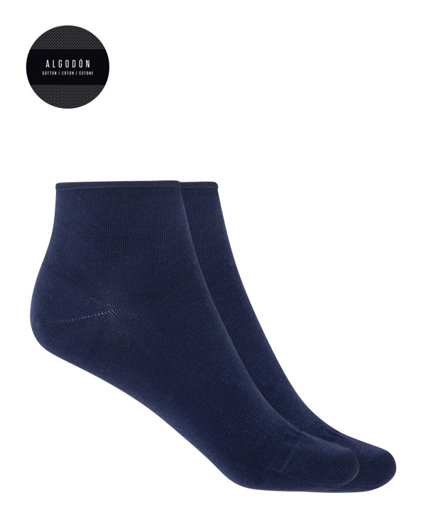 Lot de 2 chaussettes en coton à revers lisses Couleur Bleu marine - 1