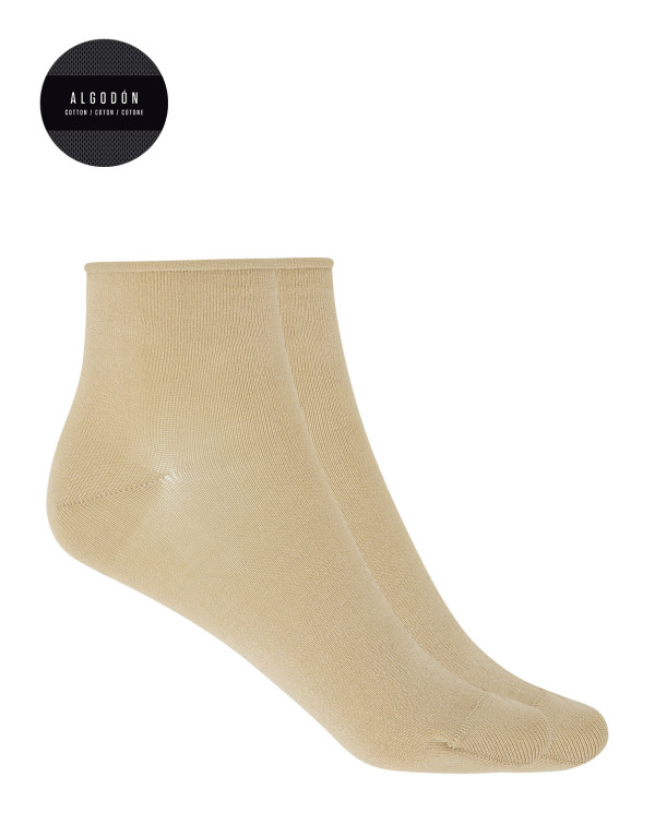 Lot de 2 chaussettes en coton à revers lisses Couleur Beige - 1