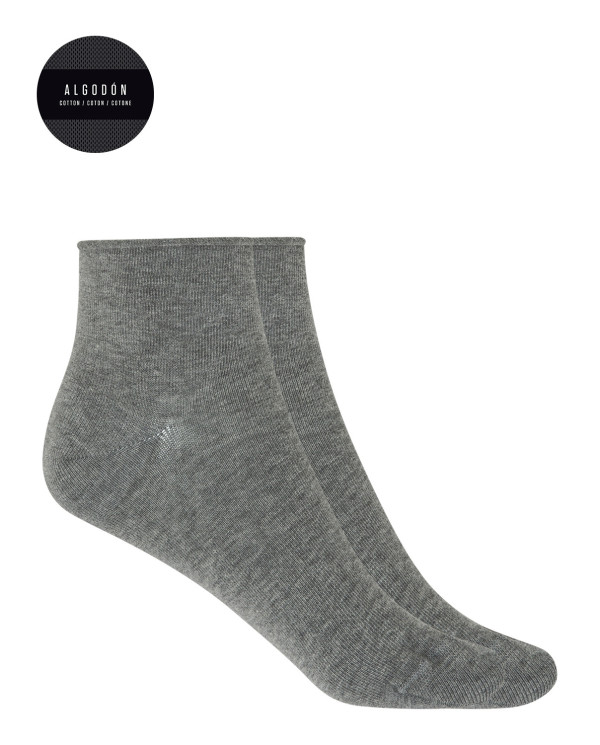 Lot de 2 chaussettes en coton à revers lisses Couleur Gris - 1