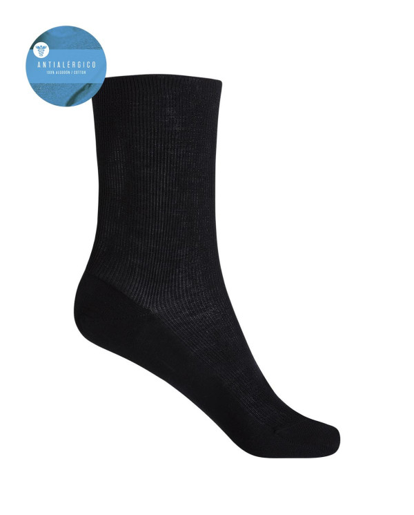 Ribbed Mercerized Cotton Socks - Antialérgico Color Black - 1