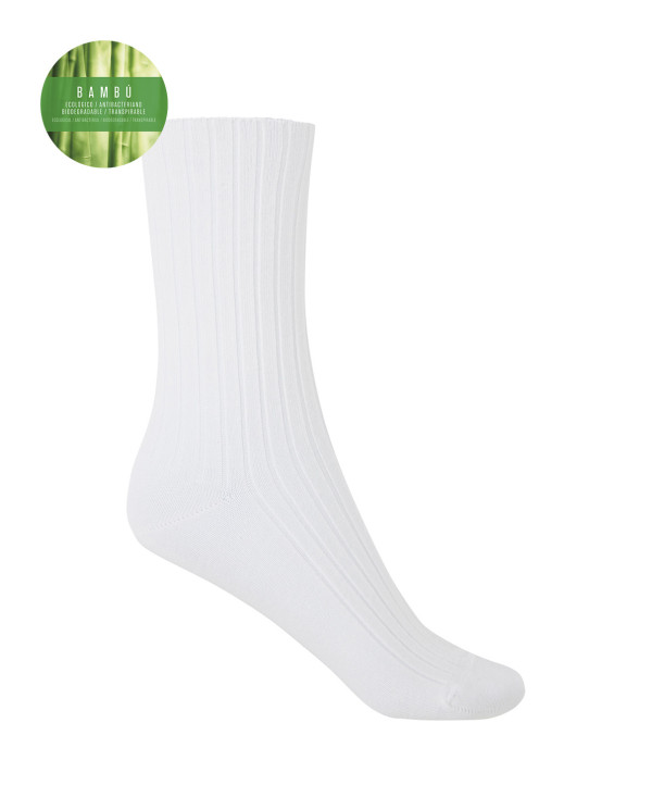 Ribbed bamboo socks - anti-pressure cuff Color White - 1