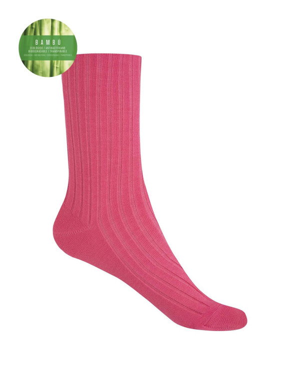 Chaussettes en bambou côtelé - revers anti-pression Couleur Rose - 1