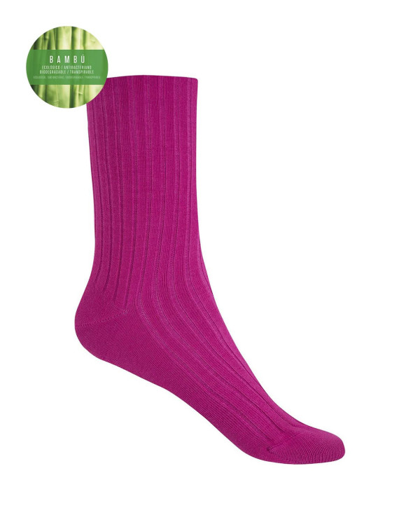 Ribbed bamboo socks - anti-pressure cuff Color Fuchsia - 1