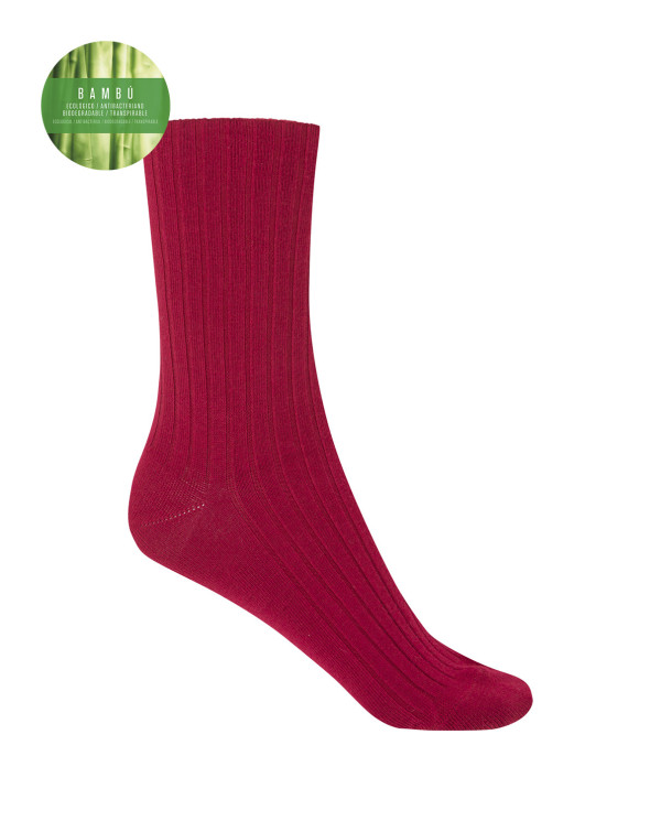 Chaussettes en bambou côtelé - revers anti-pression Couleur Bordeaux - 1