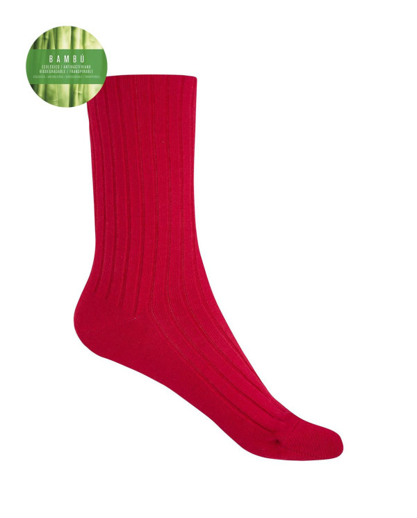 Chaussettes en bambou côtelé - revers anti-pression Couleur Rouge - 1