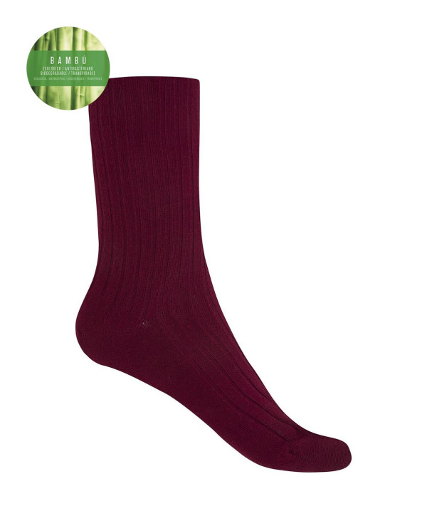 Chaussettes en bambou côtelé - revers anti-pression Couleur Lilas - 1