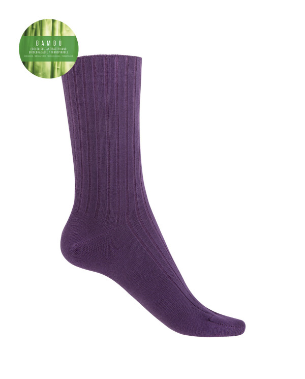 Ribbed bamboo socks - anti-pressure cuff Color Purple - 1