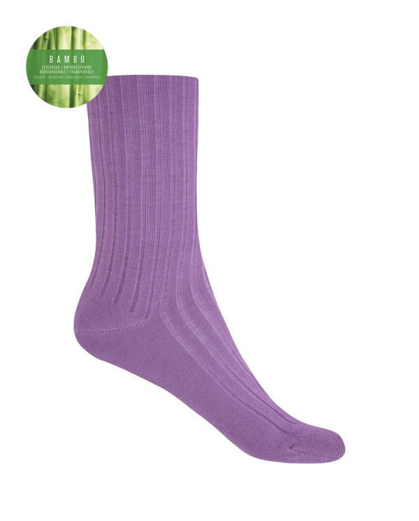 Chaussettes en bambou côtelé - revers anti-pression Couleur Lilas - 1