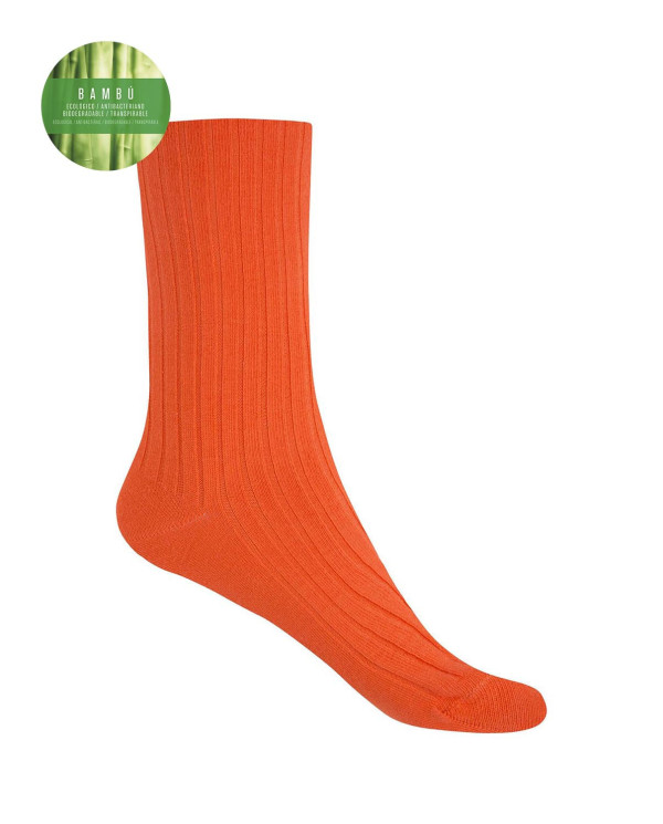 Chaussettes en bambou côtelé - revers anti-pression Couleur Orange - 1