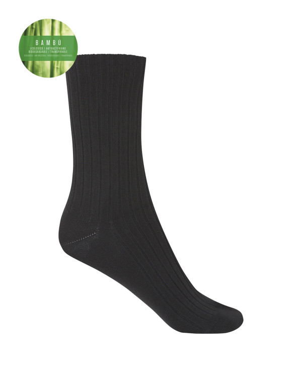 Ribbed bamboo socks - anti-pressure cuff Color Black - 1