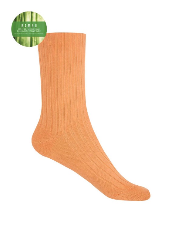 Chaussettes en bambou côtelé - revers anti-pression Couleur Orange - 1