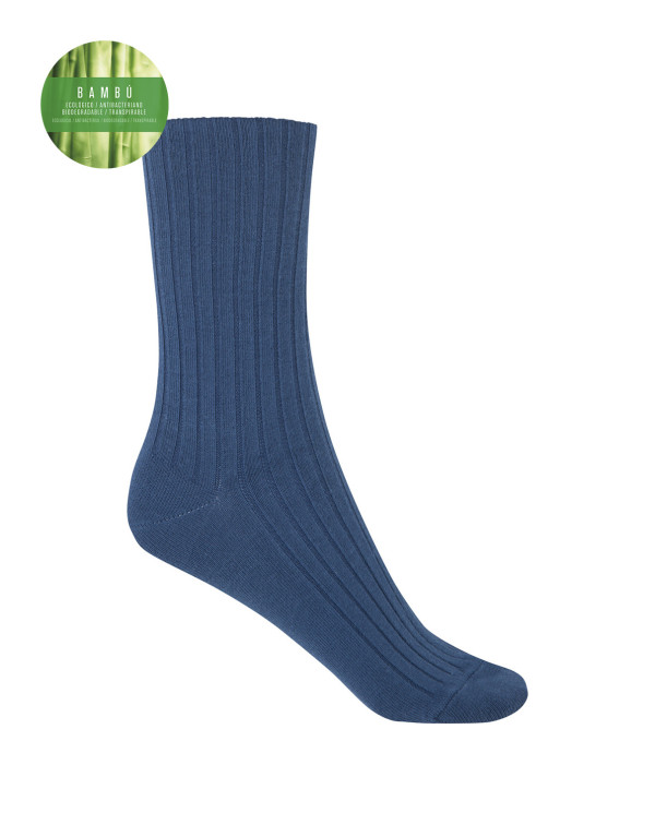 Chaussettes en bambou côtelé - revers anti-pression Couleur Bleu - 1