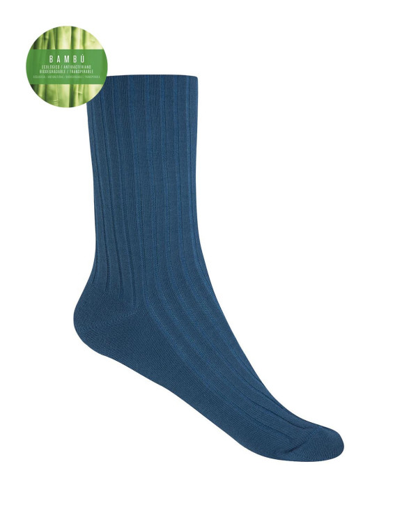 Chaussettes en bambou côtelé - revers anti-pression Couleur Bleu - 1