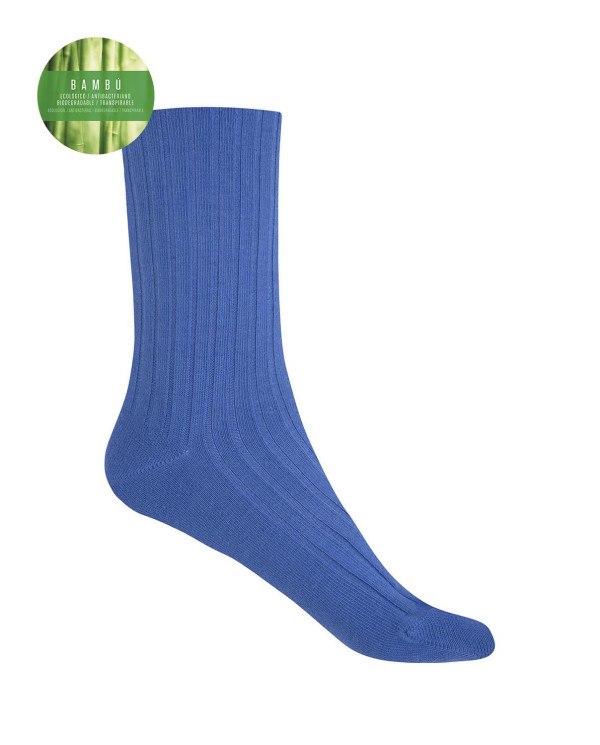 Chaussettes en bambou côtelé - revers anti-pression Couleur Bleu - 1