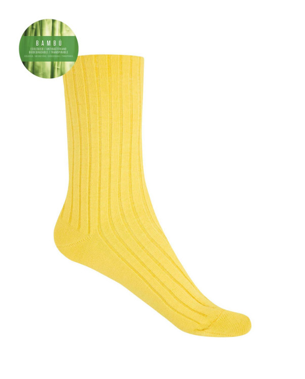 Chaussettes en bambou côtelé - revers anti-pression Couleur Jaune - 1