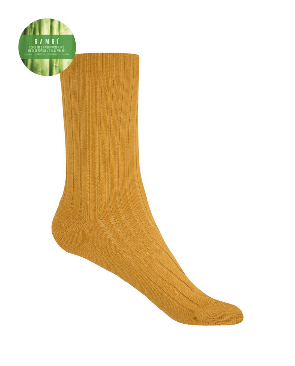 Chaussettes en bambou côtelé - revers anti-pression Couleur Jaune - 1