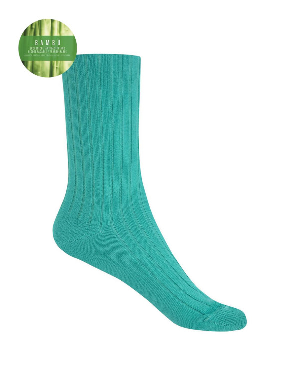 Chaussettes en bambou côtelé - revers anti-pression Couleur Vert - 1