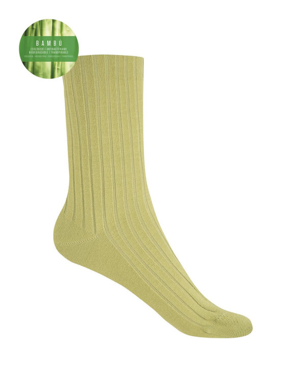 Chaussettes en bambou côtelé - revers anti-pression Couleur Vert - 1