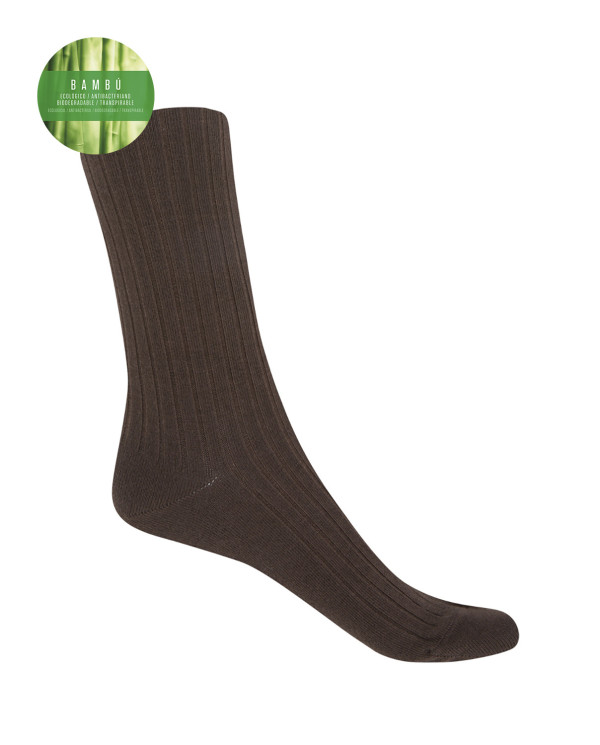 Ribbed bamboo socks - anti-pressure cuff Color Brown - 1