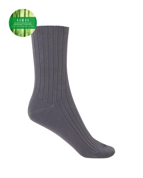 Chaussettes en bambou côtelé - revers anti-pression Couleur Gris fonce - 1