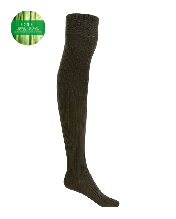 High Ribbed Knee High Bamboo Color Green - 1