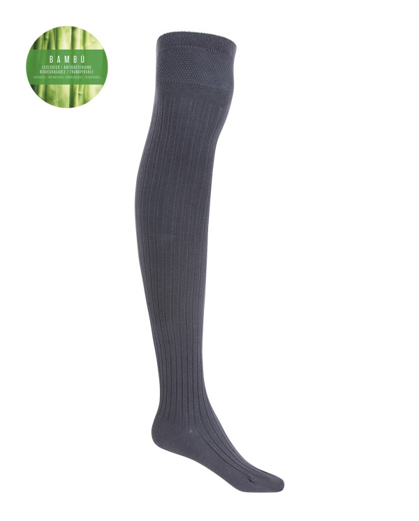 High Ribbed Knee High Bamboo Color Grey - 1