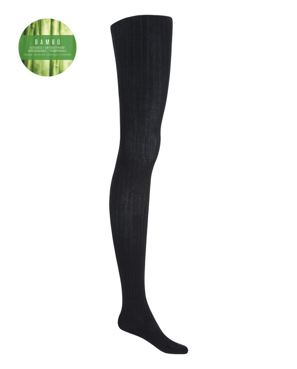 Rich ribbed bamboo tights Color Black - 1