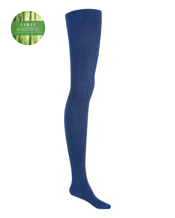 Rich ribbed bamboo tights Color Blue - 1