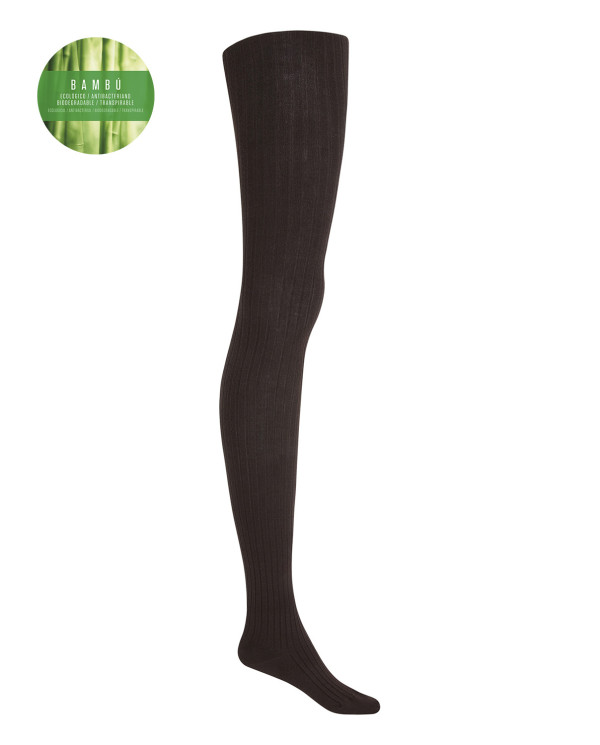 Rich ribbed bamboo tights Color Brown - 1