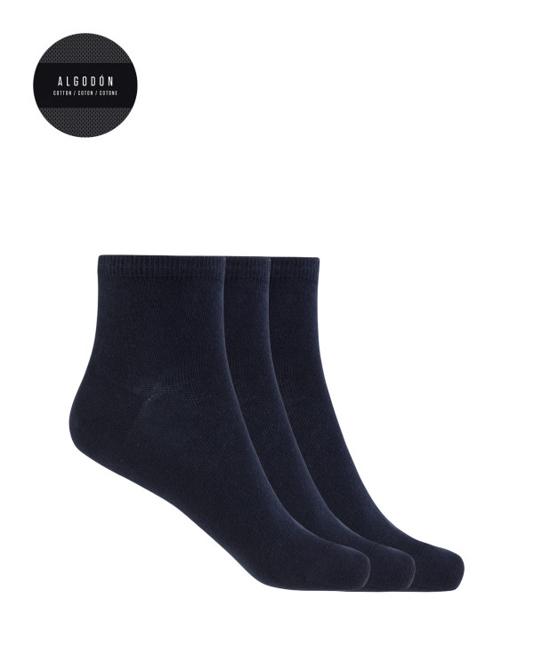 Pack of 3 plain cotton socks - Basix Color Navy - 1