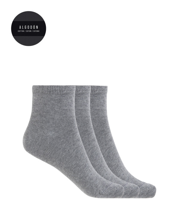 Lot de 3 chaussettes unies en coton - Basix Couleur Gris - 1