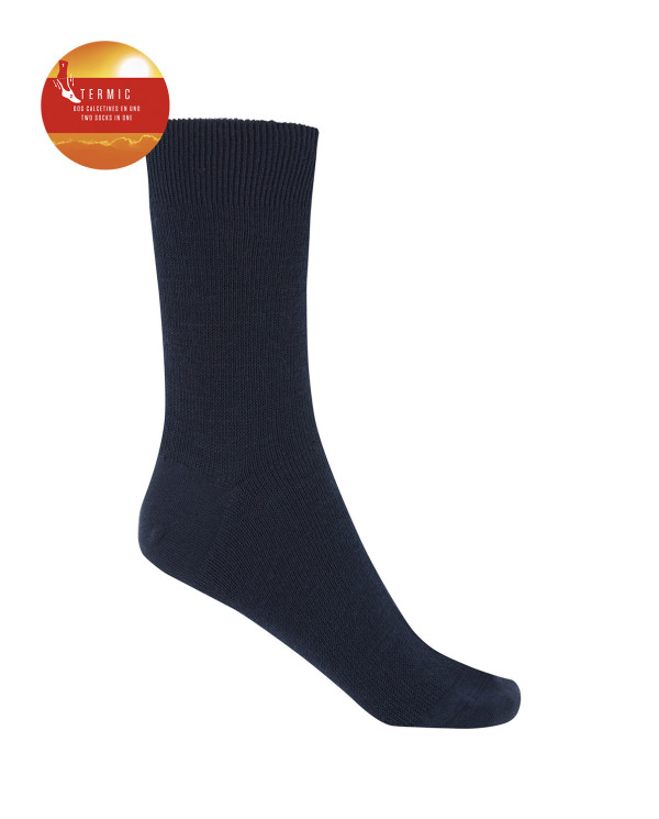 Chaussettes ourlet uni - Thermique Couleur Bleu marine - 1