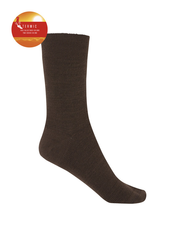 Chaussettes ourlet uni - Thermique Couleur Marron - 1