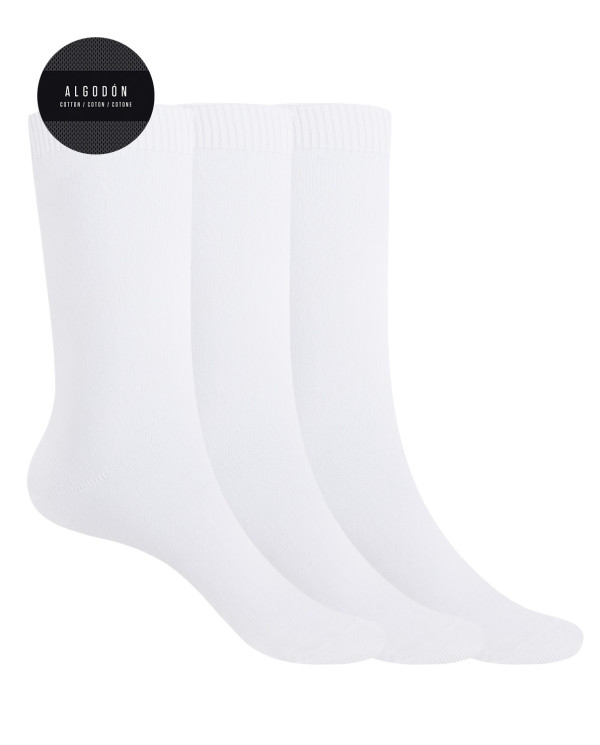 Lot de 3 chaussettes unies en coton - Basix Couleur Blanc - 1