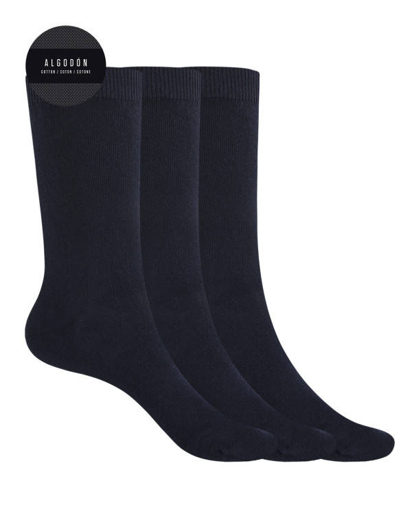 Lot de 3 chaussettes unies en coton - Basix Couleur Bleu marine - 1