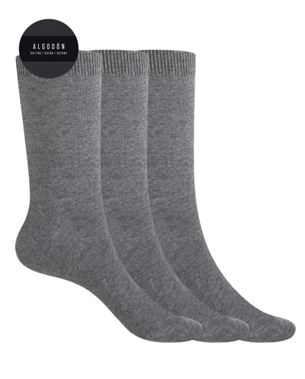 Pack de 3 calcetines de algodón lisos - Basix Color Gris - 1