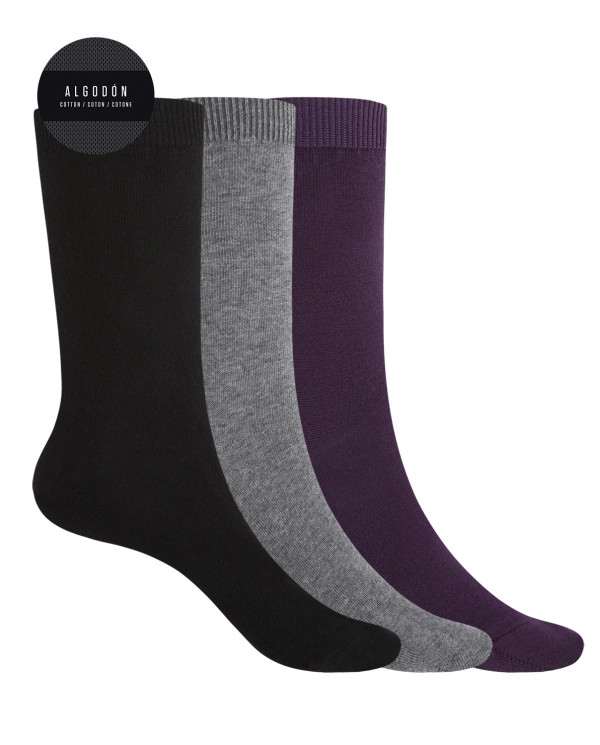 Lot de 3 chaussettes unies en coton - Basix Couleur Assorti - 1