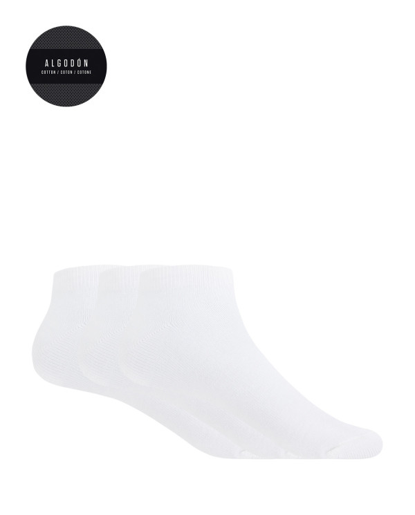 Lot de 3 chaussettes unies en coton - Basix Couleur Blanc - 1