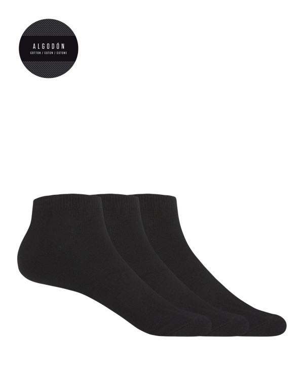 Pack of 3 plain cotton socks - Basix Color Black - 1