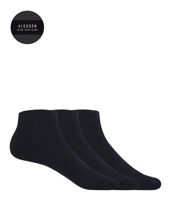 Pack of 3 plain cotton socks - Basix Color Navy - 1