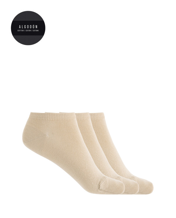 Lot de 3 chaussettes unies en coton - Basix Couleur Beige - 1