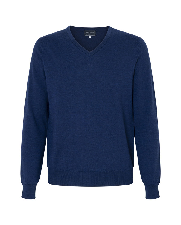 Sweater V-neck, merino wool Color Blue - 1