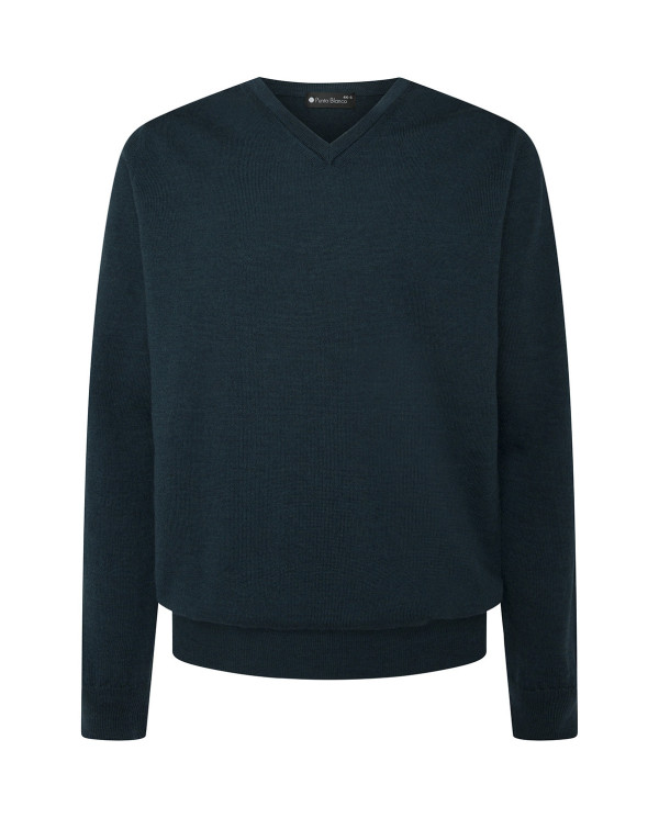 Sweater V-neck, merino wool Color Petroleum - 1