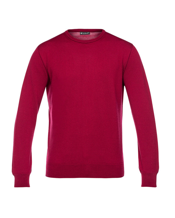 Pull à col rond, laine mérinos Couleur Bordeaux - 1