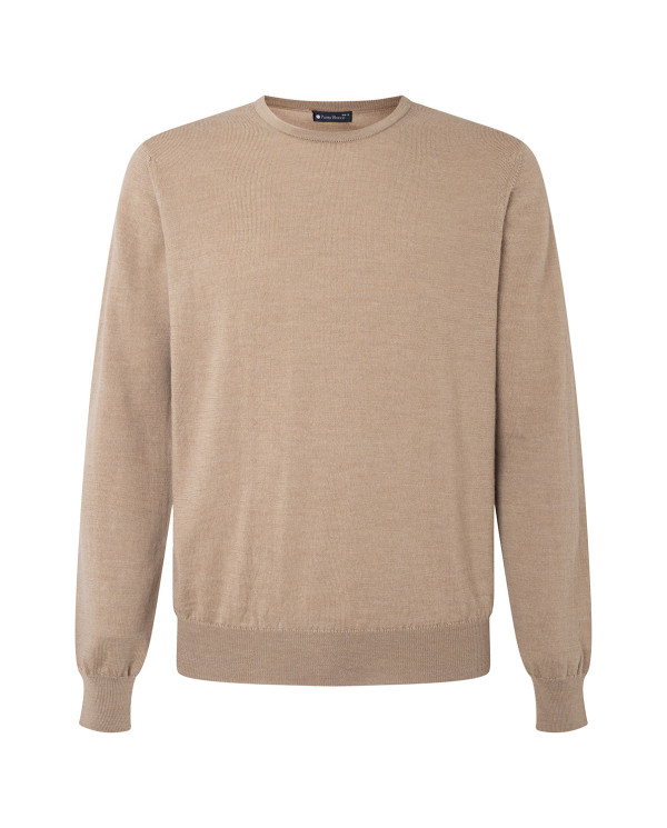 Pull à col rond, laine mérinos Couleur Beige - 1