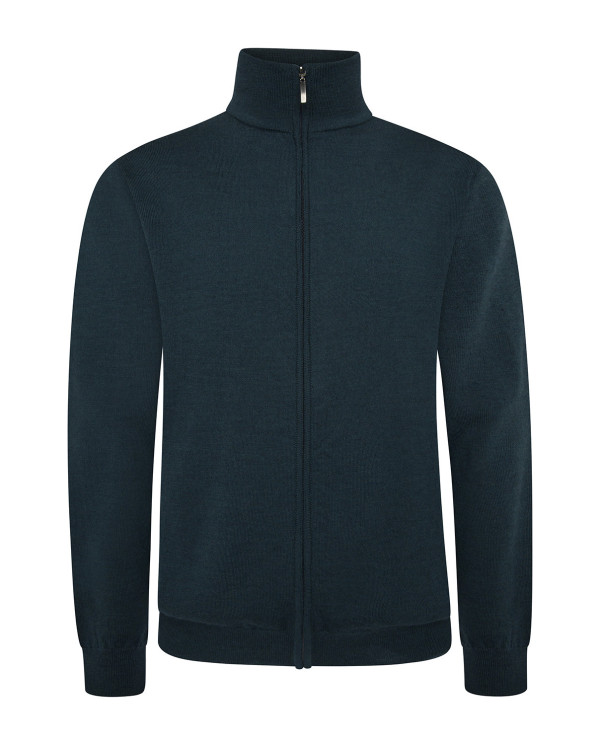 Jacket with zipper, merino wool Color Petroleum - 1