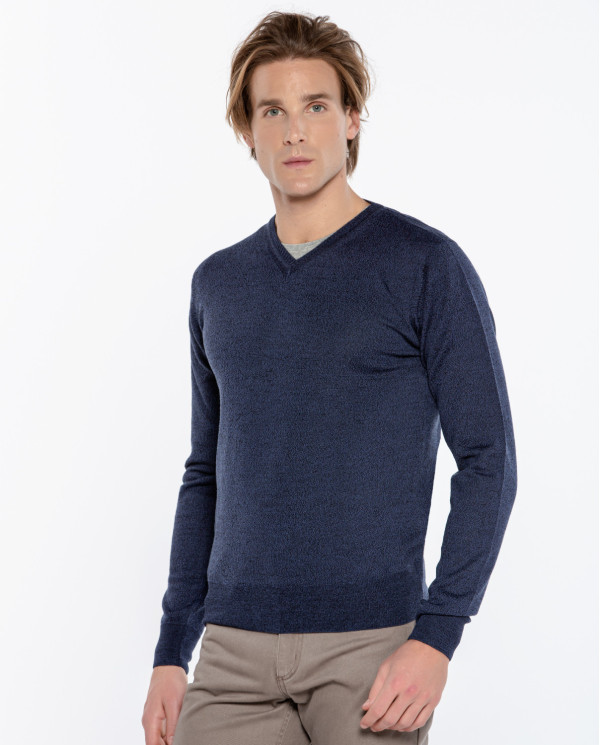 Wool V-neck sweater Color Blue - 1