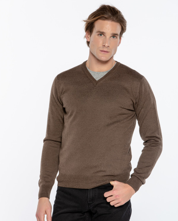 Wool V-neck sweater Color Brown - 1