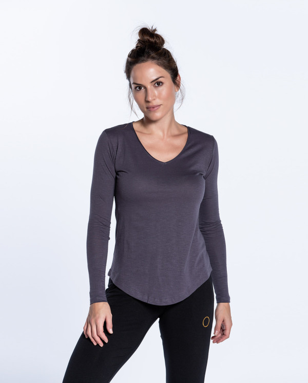 Cotton Long Sleeve T-Shirt, Top Color Grey - 1